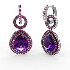 Ametist ve rodolit garnet 18 ayar beyaz altın küpe