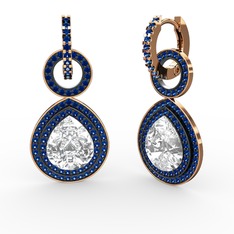 Swarovski ve lab safir 8 ayar rose altın küpe