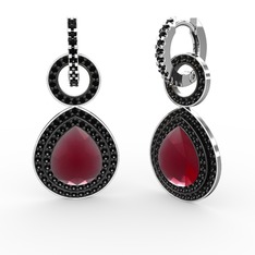 Matla Damla Küpe - Kök yakut ve siyah zirkon 8 ayar beyaz altın küpe #1s6v643