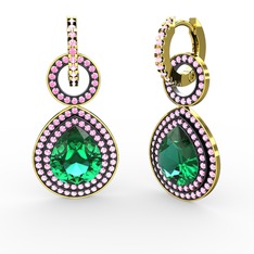 Yeşil kuvars ve pembe kuvars 8 ayar altın küpe