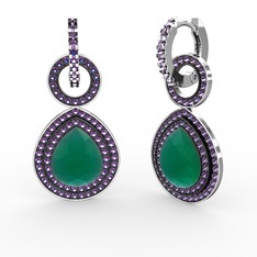 Matla Damla Küpe - Kök zümrüt ve ametist 8 ayar beyaz altın küpe #1u830q