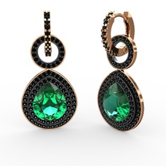 Matla Damla Küpe - Yeşil kuvars ve siyah zirkon 14 ayar rose altın küpe #1udzetn