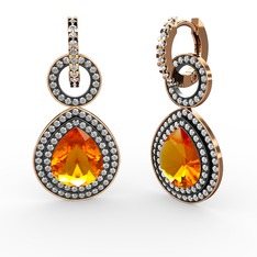 Matla Damla Küpe - Sitrin ve pırlanta 925 ayar rose altın kaplama gümüş küpe (1.98 karat) #1ue50wl