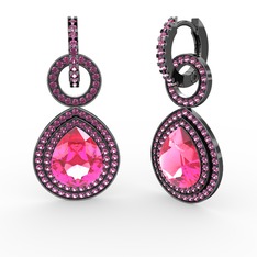Pembe kuvars ve rodolit garnet 925 ayar siyah rodyum kaplama gümüş küpe