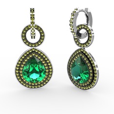Yeşil kuvars ve peridot 18 ayar beyaz altın küpe