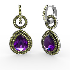 Matla Damla Küpe - Ametist ve peridot 18 ayar beyaz altın küpe #1wek54f