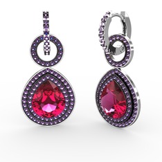 Rodolit garnet ve ametist 18 ayar beyaz altın küpe