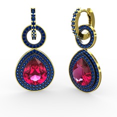 Rodolit garnet ve lab safir 925 ayar altın kaplama gümüş küpe