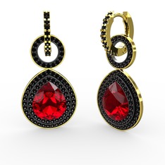 Matla Damla Küpe - Garnet ve siyah zirkon 8 ayar altın küpe #1xdpsjc