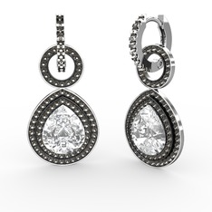 Matla Damla Küpe - Beyaz zirkon ve dumanlı kuvars 18 ayar beyaz altın küpe #1xrosjs