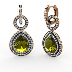 Matla Damla Küpe - Peridot ve beyaz zirkon 14 ayar rose altın küpe #1xvpnjf