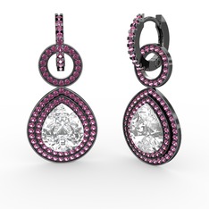 Matla Damla Küpe - Swarovski ve rodolit garnet 925 ayar siyah rodyum kaplama gümüş küpe #1y3i2xw