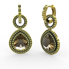 Matla Damla Küpe - Dumanlı kuvars ve peridot 8 ayar altın küpe #1ya12jj