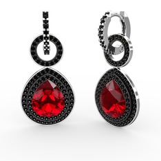 Matla Damla Küpe - Garnet ve siyah zirkon 925 ayar gümüş küpe #1yawsdd