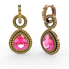 Pembe kuvars ve sitrin 8 ayar rose altın küpe