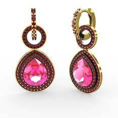 Pembe kuvars ve garnet 14 ayar altın küpe