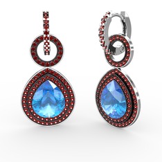 Akuamarin ve garnet 18 ayar beyaz altın küpe