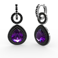 Matla Damla Küpe - Ametist ve siyah zirkon 925 ayar gümüş küpe #47zza1