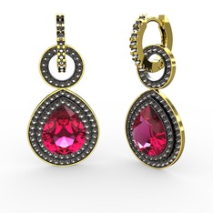 Matla Damla Küpe - Rodolit garnet ve dumanlı kuvars 18 ayar altın küpe #4bjwvt