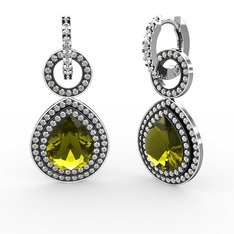 Peridot ve pırlanta 18 ayar beyaz altın küpe (1.98 karat)
