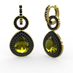 Peridot ve siyah zirkon 18 ayar altın küpe