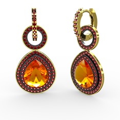 Sitrin ve garnet 14 ayar altın küpe