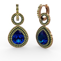 Lab safir ve peridot 925 ayar rose altın kaplama gümüş küpe