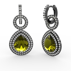 Matla Damla Küpe - Peridot ve swarovski 925 ayar siyah rodyum kaplama gümüş küpe #5rdkld