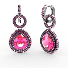 Pembe kuvars ve rodolit garnet 8 ayar beyaz altın küpe