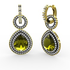 Matla Damla Küpe - Peridot ve pırlanta 14 ayar altın küpe (1.98 karat) #6lq72u