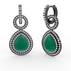 Matla Damla Küpe - Kök zümrüt ve swarovski 925 ayar siyah rodyum kaplama gümüş küpe #7ib151