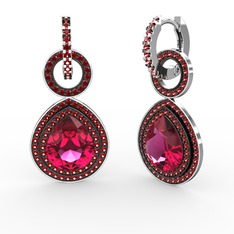 Matla Damla Küpe - Rodolit garnet ve garnet 14 ayar beyaz altın küpe #7n2yu5