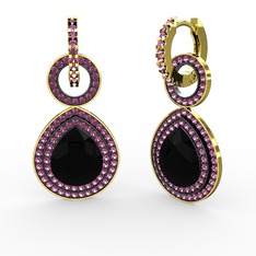 Siyah zirkon ve rodolit garnet 18 ayar altın küpe