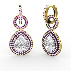 Swarovski ve pembe kuvars 18 ayar altın küpe