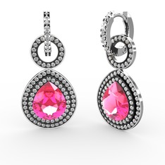 Matla Damla Küpe - Pembe kuvars ve swarovski 14 ayar beyaz altın küpe #89vkme