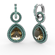 Matla Damla Küpe - Dumanlı kuvars ve yeşil kuvars 14 ayar beyaz altın küpe #8ly1py