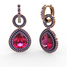 Matla Damla Küpe - Rodolit garnet ve ametist 14 ayar rose altın küpe #8r5441