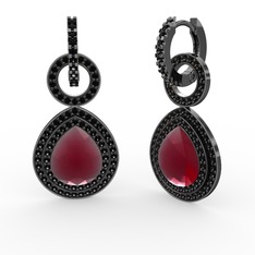 Matla Damla Küpe - Kök yakut ve siyah zirkon 925 ayar siyah rodyum kaplama gümüş küpe #8rulw