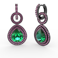 Yeşil kuvars ve rodolit garnet 925 ayar siyah rodyum kaplama gümüş küpe