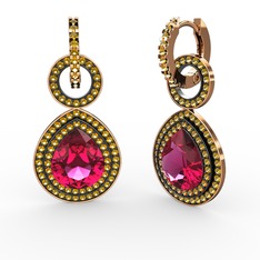 Rodolit garnet ve sitrin 14 ayar rose altın küpe