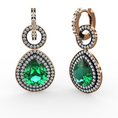 Matla Damla Küpe - Yeşil kuvars ve pırlanta 925 ayar rose altın kaplama gümüş küpe (1.98 karat) #9wl5c6