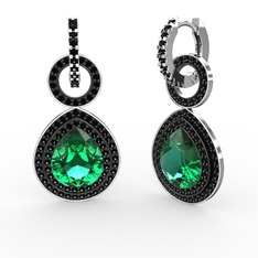 Matla Damla Küpe - Yeşil kuvars ve siyah zirkon 8 ayar beyaz altın küpe #a6xjpy