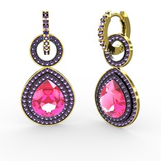 Matla Damla Küpe - Pembe kuvars ve ametist 8 ayar altın küpe #aezg9k