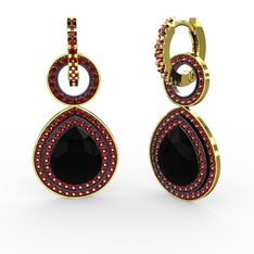 Siyah zirkon ve garnet 18 ayar altın küpe