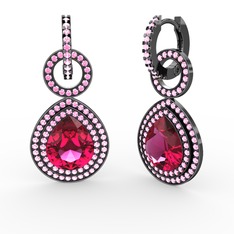 Matla Damla Küpe - Rodolit garnet ve pembe kuvars 925 ayar siyah rodyum kaplama gümüş küpe #baktym