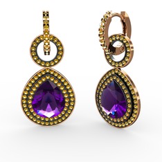 Matla Damla Küpe - Ametist ve sitrin 8 ayar rose altın küpe #bkniof