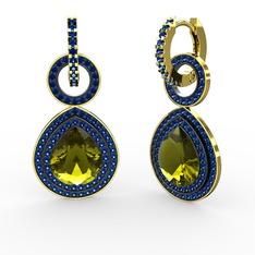 Peridot ve lab safir 925 ayar altın kaplama gümüş küpe