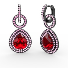 Matla Damla Küpe - Garnet ve pembe kuvars 925 ayar siyah rodyum kaplama gümüş küpe #cewt8d