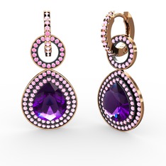 Matla Damla Küpe - Ametist ve pembe kuvars 18 ayar rose altın küpe #ci1c93