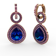 Matla Damla Küpe - Lab safir ve rodolit garnet 18 ayar rose altın küpe #cvxj5x